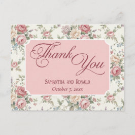 Elegant Pastel Roses Shabby Chic Wedding Thank You Briefkaart