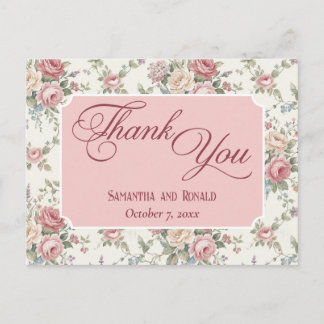 Elegant Pastel Roses Shabby Chic Wedding Thank You Briefkaart