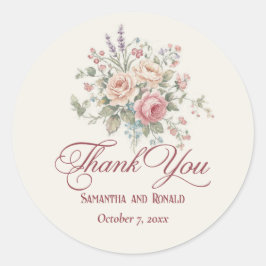 Elegant Pastel Roses Shabby Chic Wedding Thank You Ronde Sticker