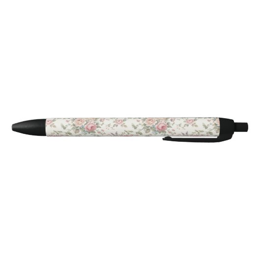Elegant Pastel Roses Shabby Chic Zwarte Inkt Pen (Bodem)