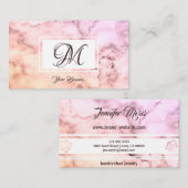Elegant pastel roze beige marmer Stylish Monogram Visitekaartje (Voorkant / Achterkant)