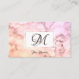 Elegant pastel roze beige marmer Stylish Monogram Visitekaartje