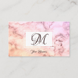 Elegant pastel roze beige marmer Stylish Monogram Visitekaartje