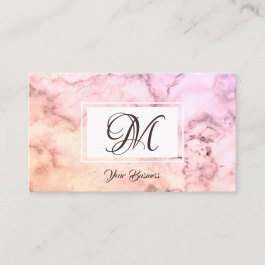 Elegant pastel roze beige marmer Stylish Monogram Visitekaartje (Voorkant)