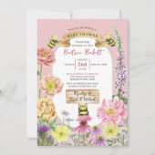 Elegant Pastel Roze Bijen en Wildflower Baby showe Kaart (Voorkant)