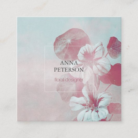 Elegant  pastel roze blauwe bloemen vierkante visitekaartje (Voorkant)