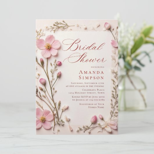 Elegant Pastel Roze Boheemse Bloem Vrijgezellenfee Kaart (Staand voorkant)