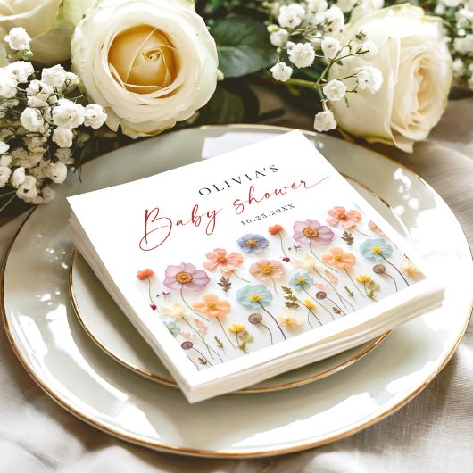 Elegant Pastel Roze Boho Wildflower Baby shower Servet