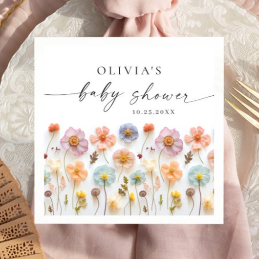 Elegant Pastel Roze Boho Wildflower Baby shower Servet