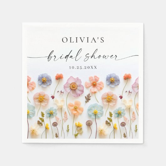 Elegant Pastel Roze Boho Wildflower Vrijgezellenfe Servet (Voorkant)