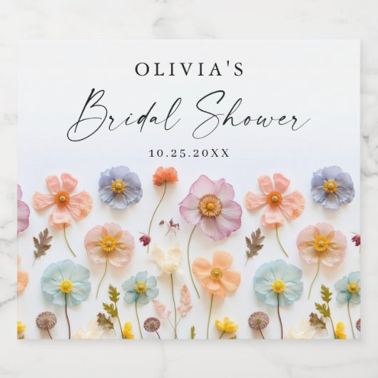 Elegant Pastel Roze Boho Wildflower Vrijgezellenfe Sparkling Wijnetiket (Enkel label)