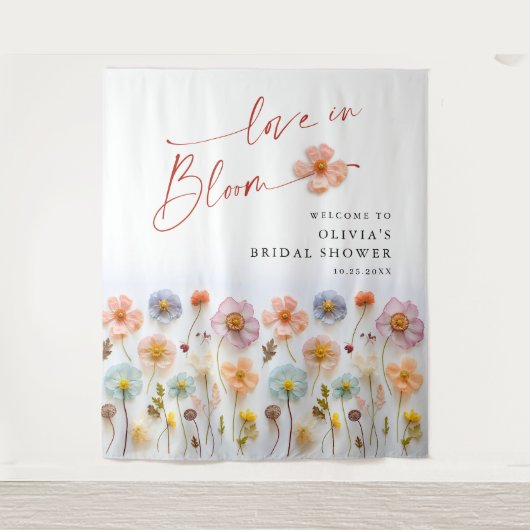 Elegant Pastel Roze Boho Wildflower Vrijgezellenfe Wandkleed (Voorkant)