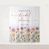 Elegant Pastel Roze Boho Wildflower Vrijgezellenfe Wandkleed (Voorkant)