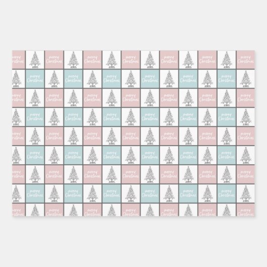 Elegant pastel roze en blauw kerstpatroon inpakpapier vel (Voorkant)