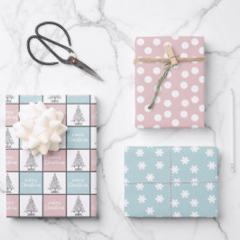 Elegant pastel roze en blauw kerstpatroon inpakpapier vel