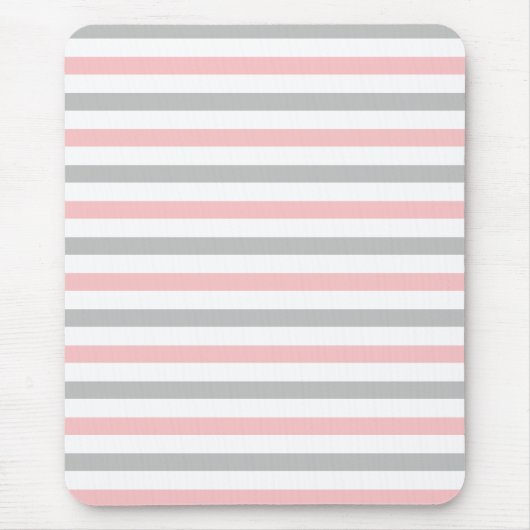 Elegant Pastel Roze en Gray Stripes Patroon Muismat (Voorkant)