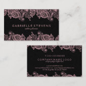 Elegant pastel roze en zwart paisley kant visitekaartje (Voorkant / Achterkant)