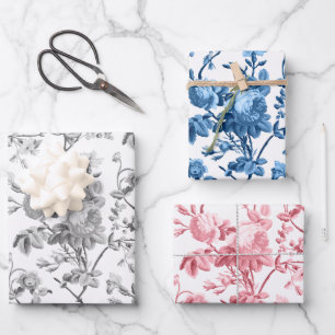 Elegant pastel roze, grijs, blauwe Rozen Inpakpapier Vel