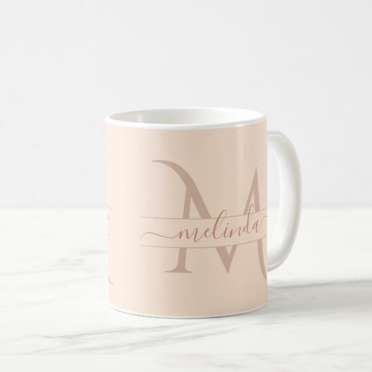 Elegant Pastel Roze Monogram Script Name Feminine Koffiemok (Voorkant rechts)