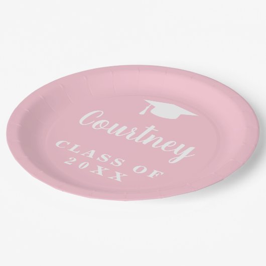 Elegant Pastel Roze Script Name Gradup Cap Papieren Bordje (Gekanteld)