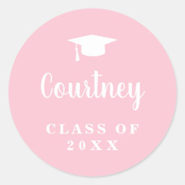 Elegant Pastel Roze Script Name Gradup Cap Ronde Sticker