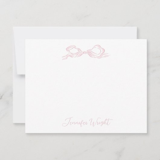 Elegant pastel roze strik gepersonaliseerd briefpa notitiekaartje (Voorkant)