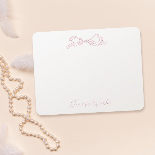 Elegant pastel roze strik gepersonaliseerd briefpa notitiekaartje