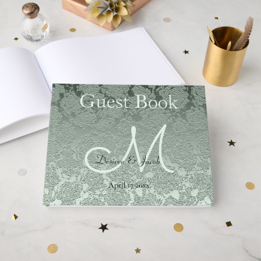 Elegant Pastel Sage Green Wedding Monogram Gastenboek (Voorkant open)
