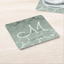 Elegant Pastel Sage Green Wedding Monogram Kartonnen Onderzetters