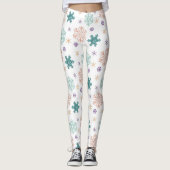 Elegant pastel Snowflake Patroon Leggings (Voorkant)