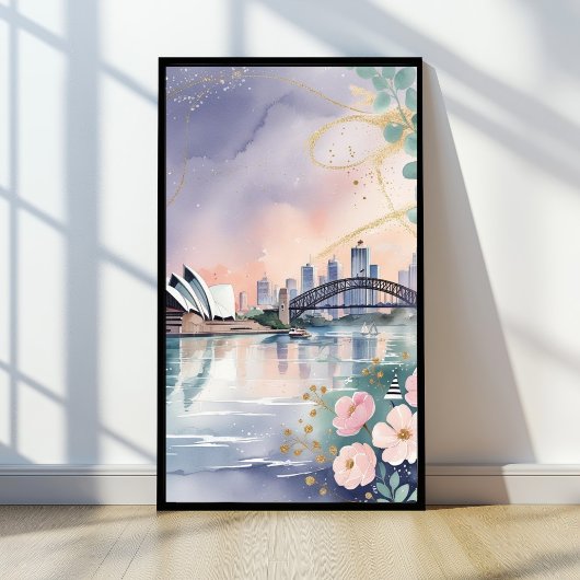 Elegant pastel Sydney Skyline Waterverf Print