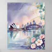 Elegant pastel Sydney Skyline Waterverf Print (Voorkant)