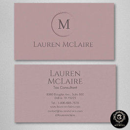 Elegant Pastel Taupe Pink Circle Monogram Visitekaartje