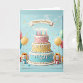 Elegant Pastel Tier Cake – Happy Birthday Card Kaart (Voorkant)