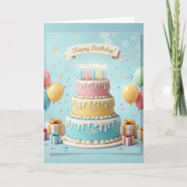 Elegant Pastel Tier Cake – Happy Birthday Card Kaart