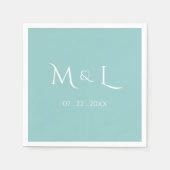 Elegant Pastel Turquoise Wit Monogram Datum Trouw Servet (Voorkant)