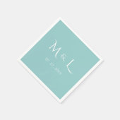 Elegant Pastel Turquoise Wit Monogram Datum Trouw Servet (Hoek)