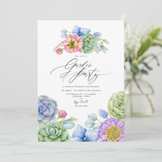 Elegant Pastel Vetplanten Tuinfeest Kaart (Staand voorkant)