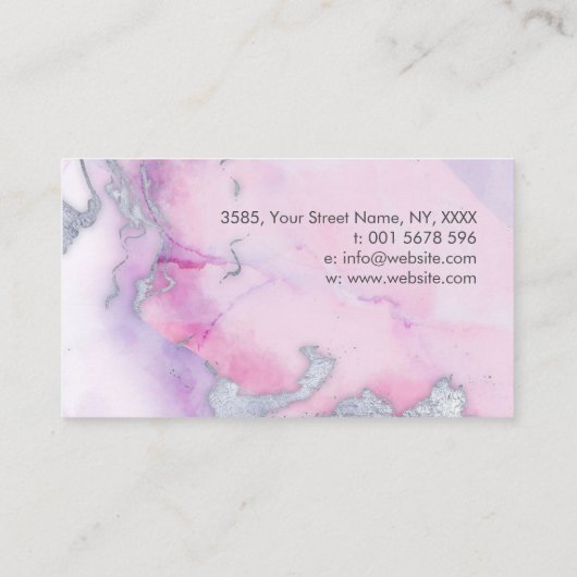 Elegant pastel vloeibare marmer en zilver visitekaartje (Achterkant)