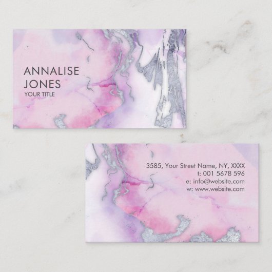 Elegant pastel vloeibare marmer en zilver visitekaartje (Voorkant / Achterkant)