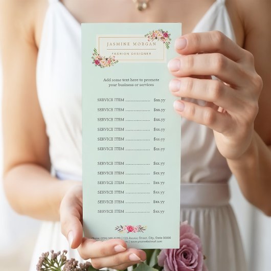 Elegant pastel Waterverf Bloemen Menu Prijslijst