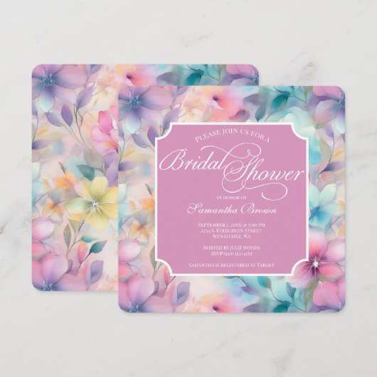 Elegant Pastel Waterverf Bloemen Vrijgezellenfeest Kaart (Voorkant / Achterkant)