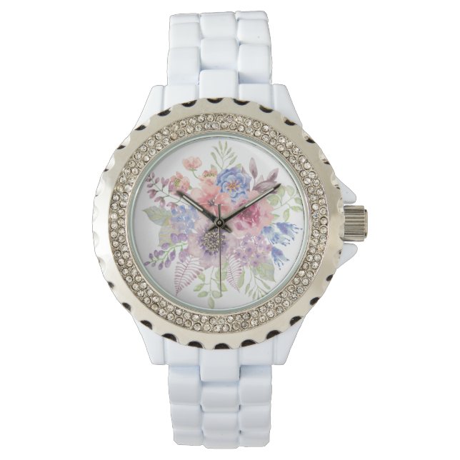 Elegant pastel Waterverf bloemenhorloge Horloge (Voorkant)