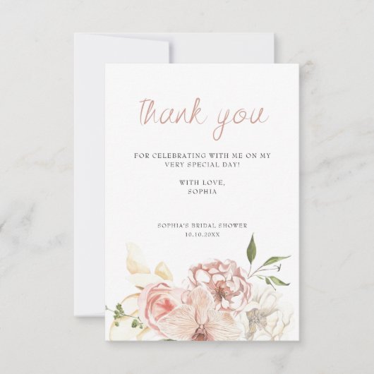 Elegant Pastel Waterverf Floral Bedankkaart (Voorkant)