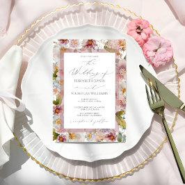 Elegant Pastel Waterverf Floral Wedding Invitatio Kaart