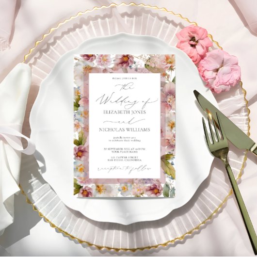 Elegant Pastel Waterverf Floral Wedding Invitatio Kaart