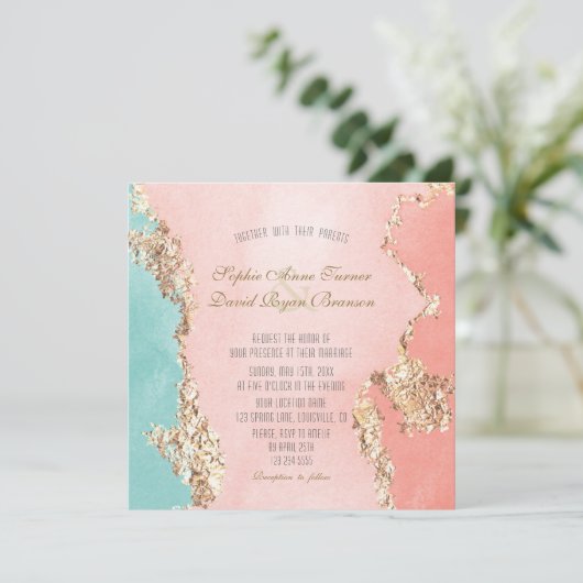 Elegant Pastel Waterverf Gold Foil Wedding Kaart (Staand voorkant)