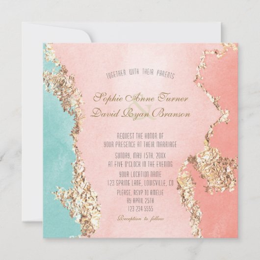 Elegant Pastel Waterverf Gold Foil Wedding Kaart (Voorkant)