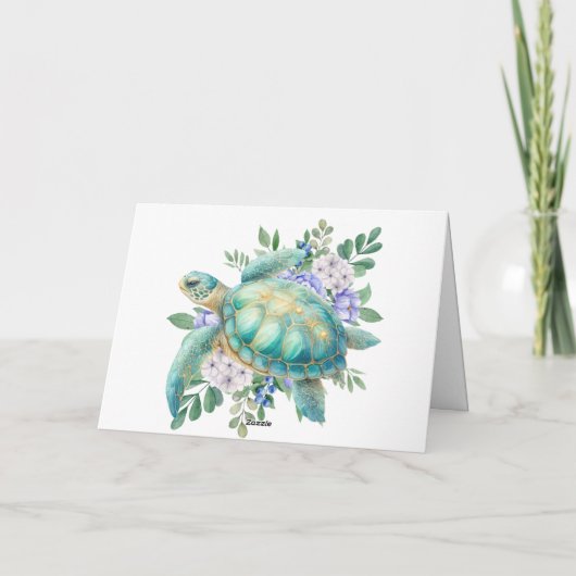 Elegant Pastel Waterverf Zee Turtle Note Kaart (Achterkant)