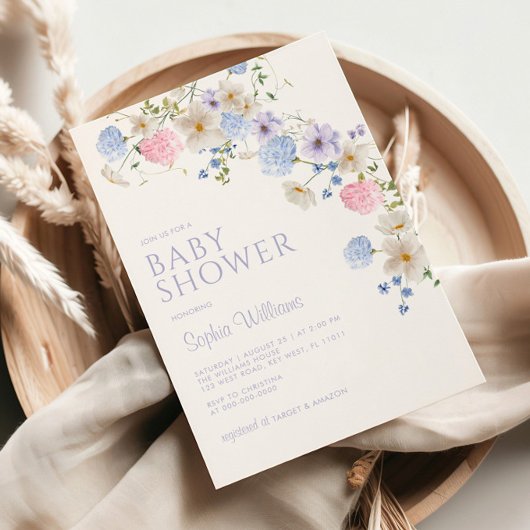 Elegant Pastel Wildflower Baby shower Uitnodiging